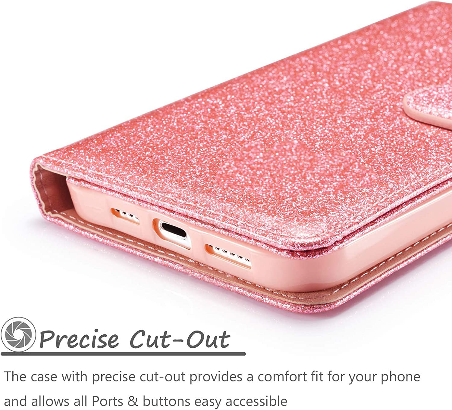 MOBISTAR iPhone 14 Plus Case 6.7 Inch - Glitter Bling Flip Wallet Cover with Card Holder & Kickstand | Shiny Protective Phone Case for Women (Pink) | Perfect for Parties, Shopping & Everyday Use