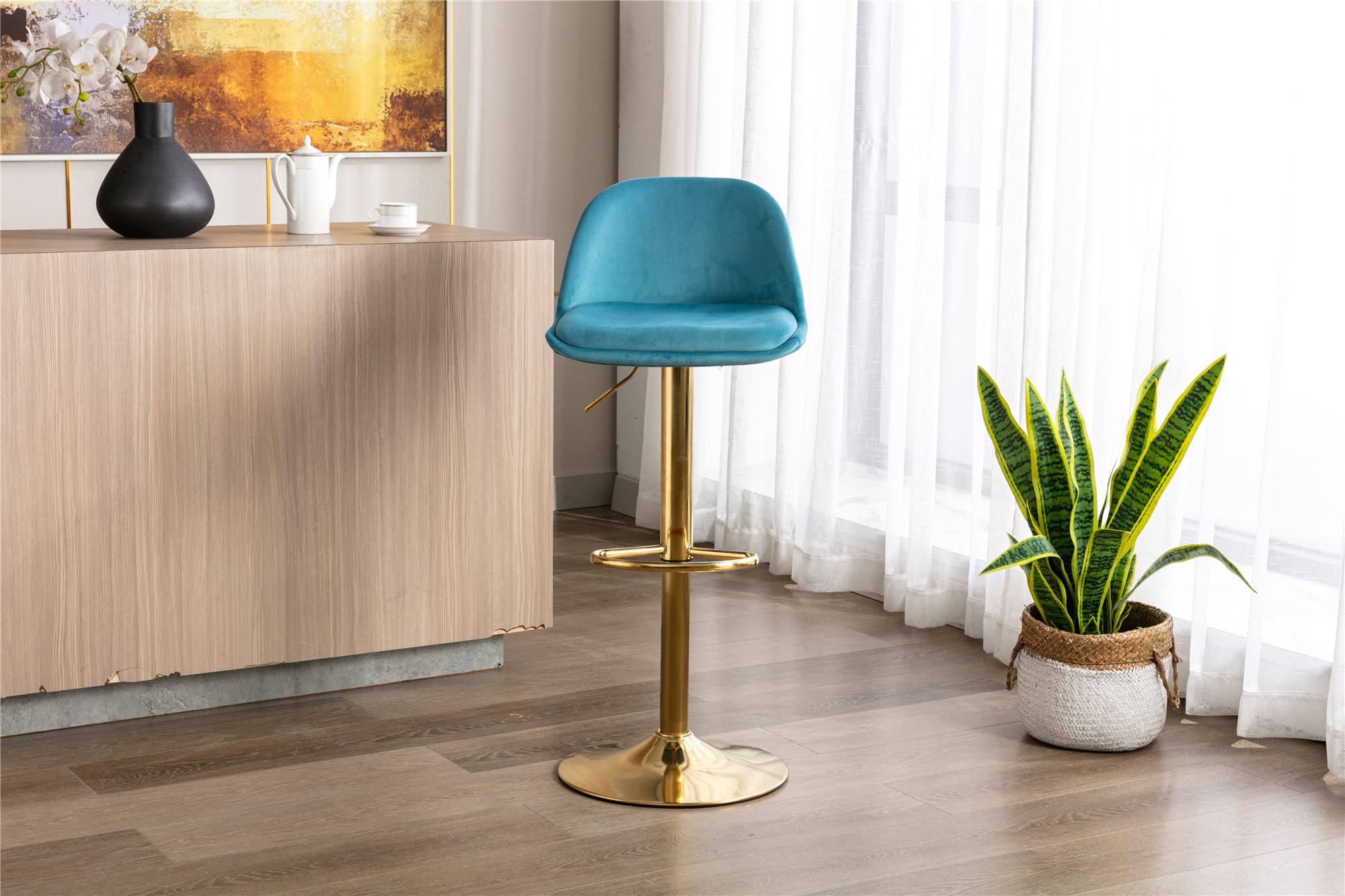Adjustable Bar Stools with Backs - Upholstered Bar Height Chairs for Kitchen Island, Counter, Dining Room, Pub & Cafe - Comfortable Seating for Home Bars, Restaurants & Commercial Use (Blue)