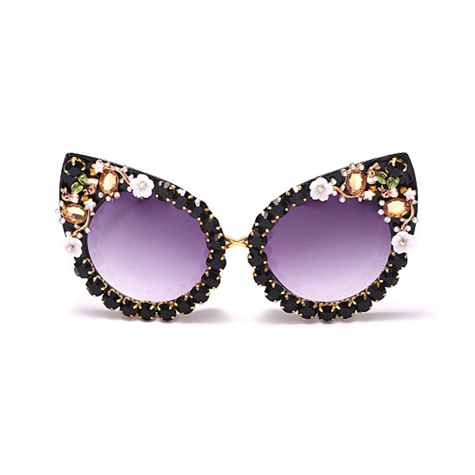 Vintage Cat Eye Sunglasses for Women - Luxury Rhinestone Crystal Eyewear with UV400 Protection | Retro Diamond Glam Shades for Beach, Party & Everyday Fashion (Black)