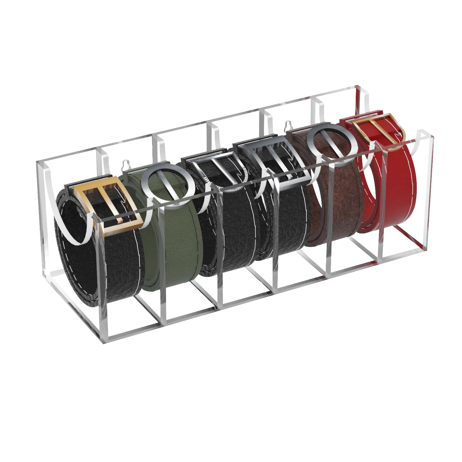 GTI Acrylic Belt Organizer - 6 Compartment Clear Storage Case for Ties, Bow Ties & Belts | Closet & Drawer Organizer for Men & Women | Perfect for Home, Office & Travel Organization