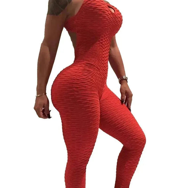 Sexy Backless Jumpsuits for Women - Solid Color Push Up Yoga Outfits, Elastic Seamless Jacquard Bubble Gym Wear | Perfect for Yoga, Workouts & Fitness Training