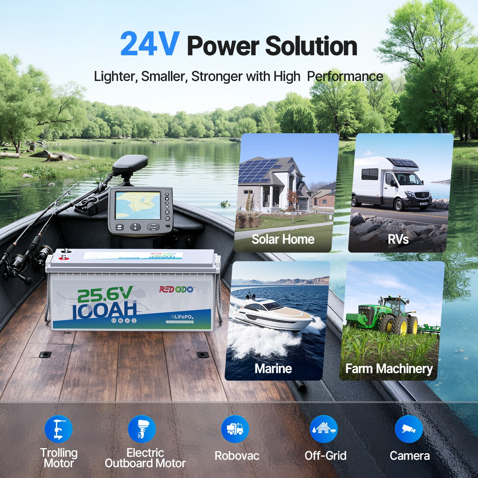 Redodo 24V 100Ah LiFePO4 Lithium Battery - Deep Cycle for Marine, RV, Solar Power, Home Backup & Off-Grid Energy Storage | Long-Lasting & Reliable Power Solution