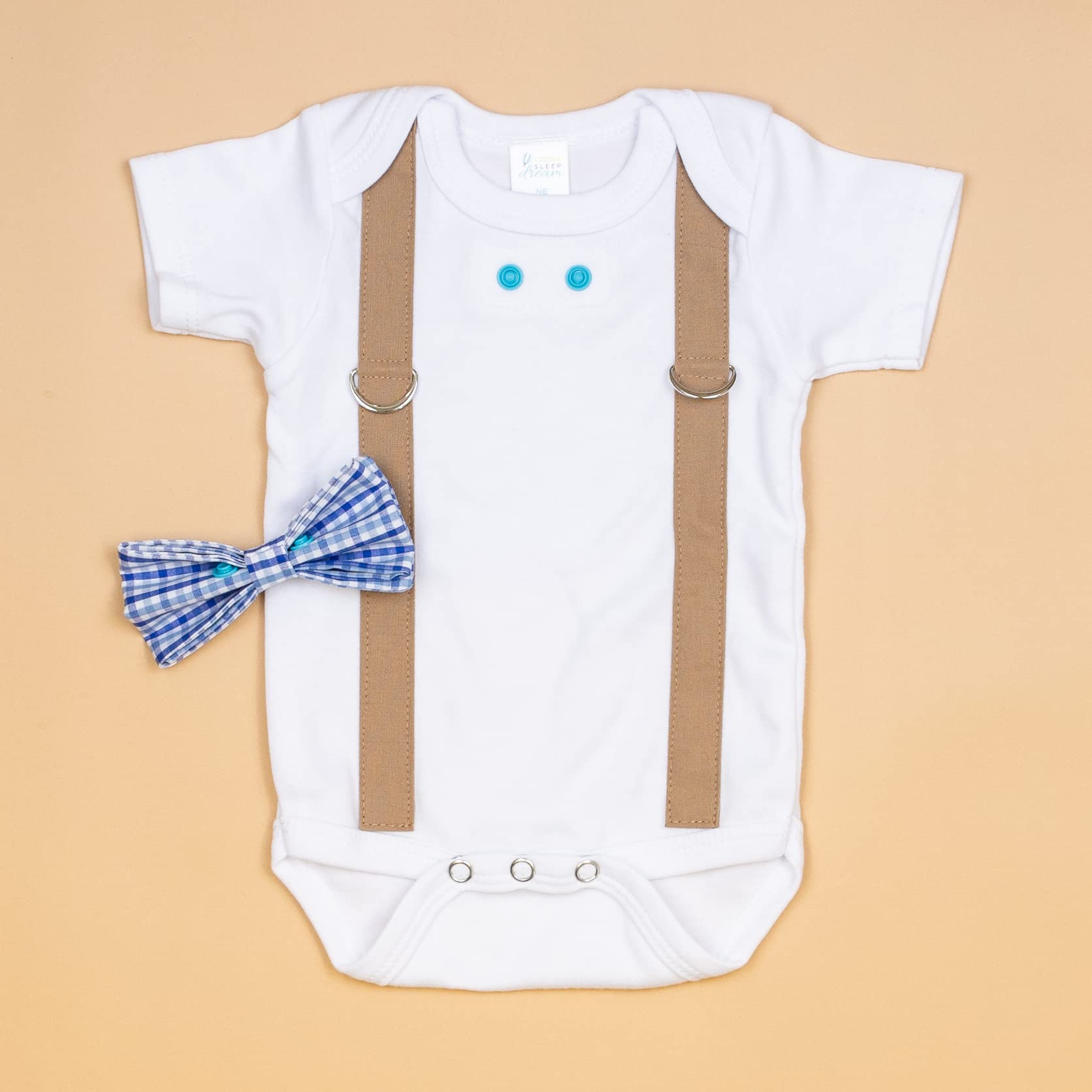Adorable Newborn Boy Coming Home Outfit - Navy & Brown Bow Tie and Suspenders Set | Perfect Baby Shower Gift & First Photo Outfit