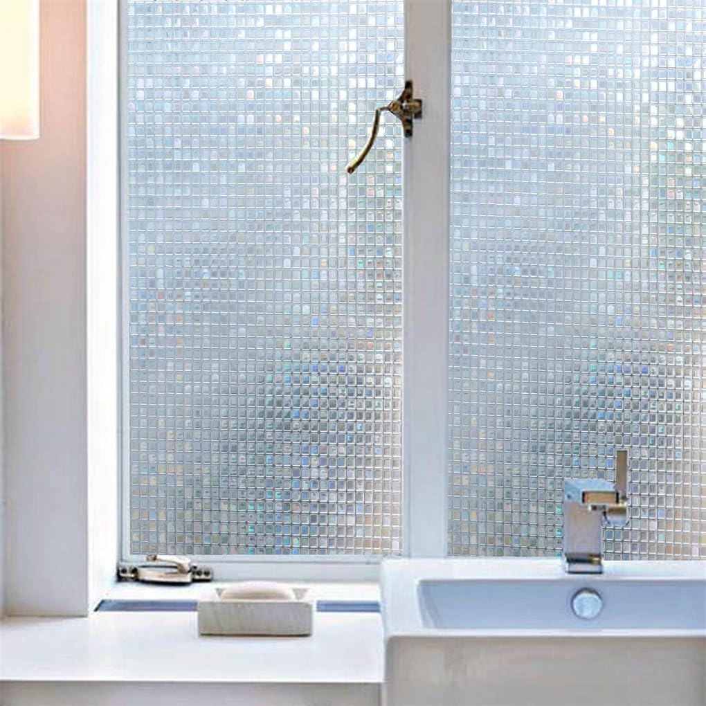 Arthome 3D Mosaic Window Film - 17.5x78.7 Inch Privacy Static Cling Window Tint, No Glue Self-Adhesive UV Protection Film, Removable Rainbow Decorative Window Sticker for Home, Office & Bathroom Privacy