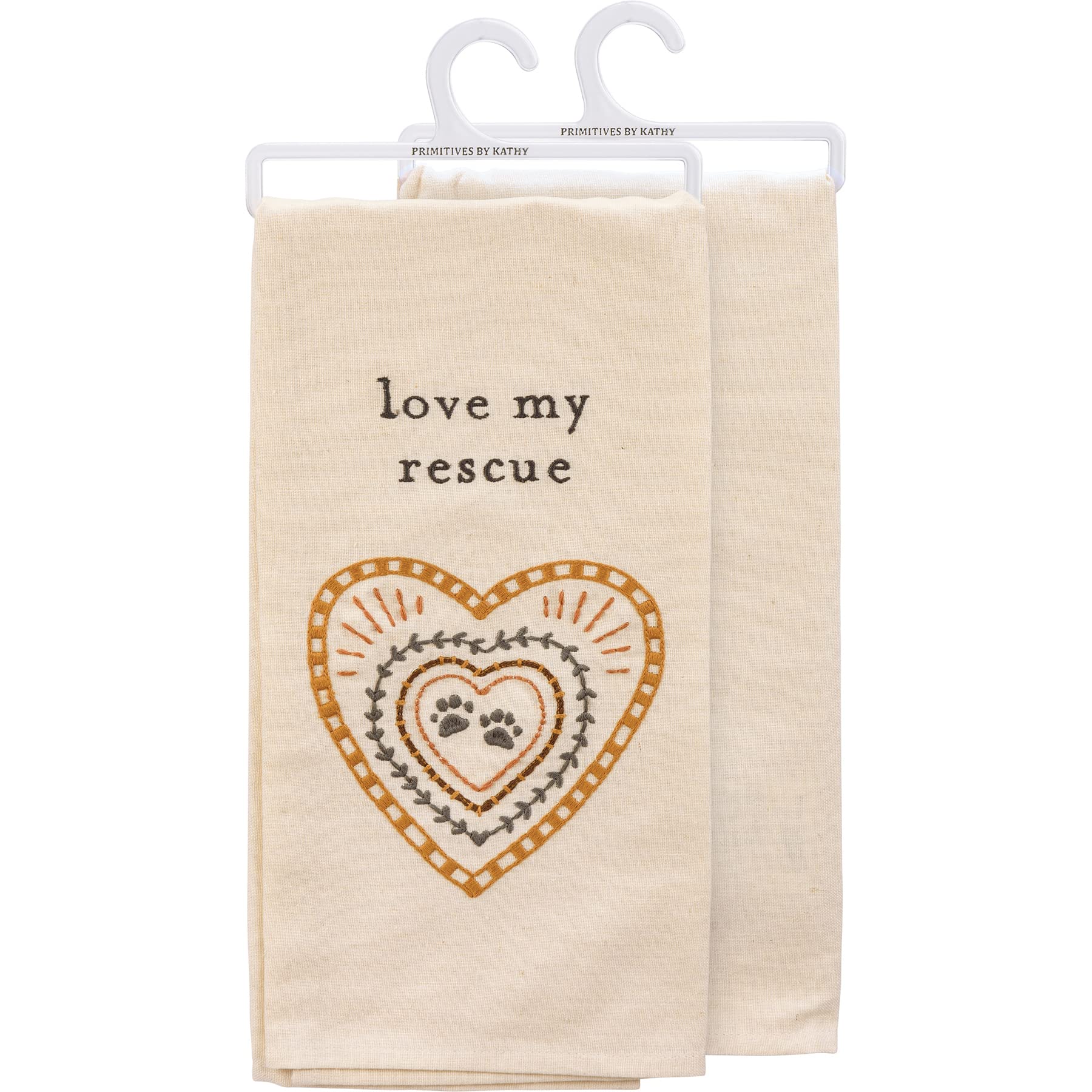 Primitives by Kathy 113169 Love My Rescue Kitchen Towel - Absorbent Cotton Dish Towels for Drying Dishes, Cleaning Countertops & Farmhouse Kitchen Decor