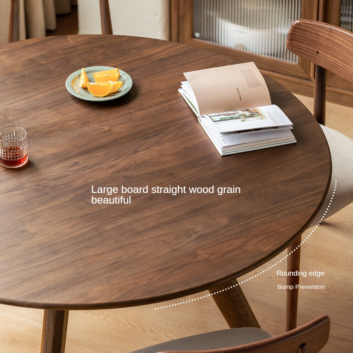 Premium Black Walnut Solid Wood Round Dining Table - Vintage Farmhouse Style for Dining Room, Kitchen, and Entertaining Areas