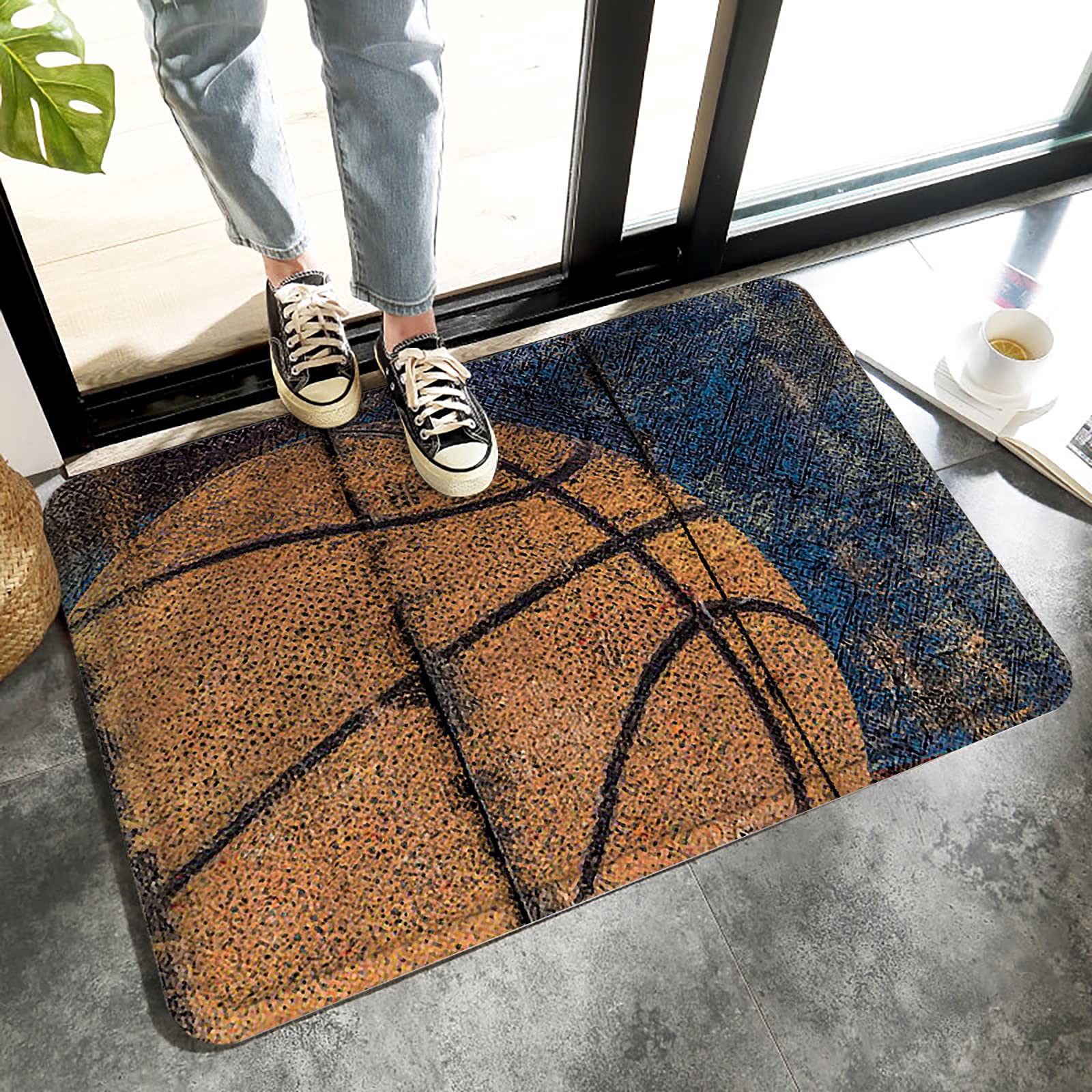 Vintage Basketball Doormat - Non-Slip Heavy Duty Welcome Mat for Indoor & Outdoor Use - Retro Wood Grain Design - Perfect for High Traffic Areas, Front Door, Home & Sports Fan Decor