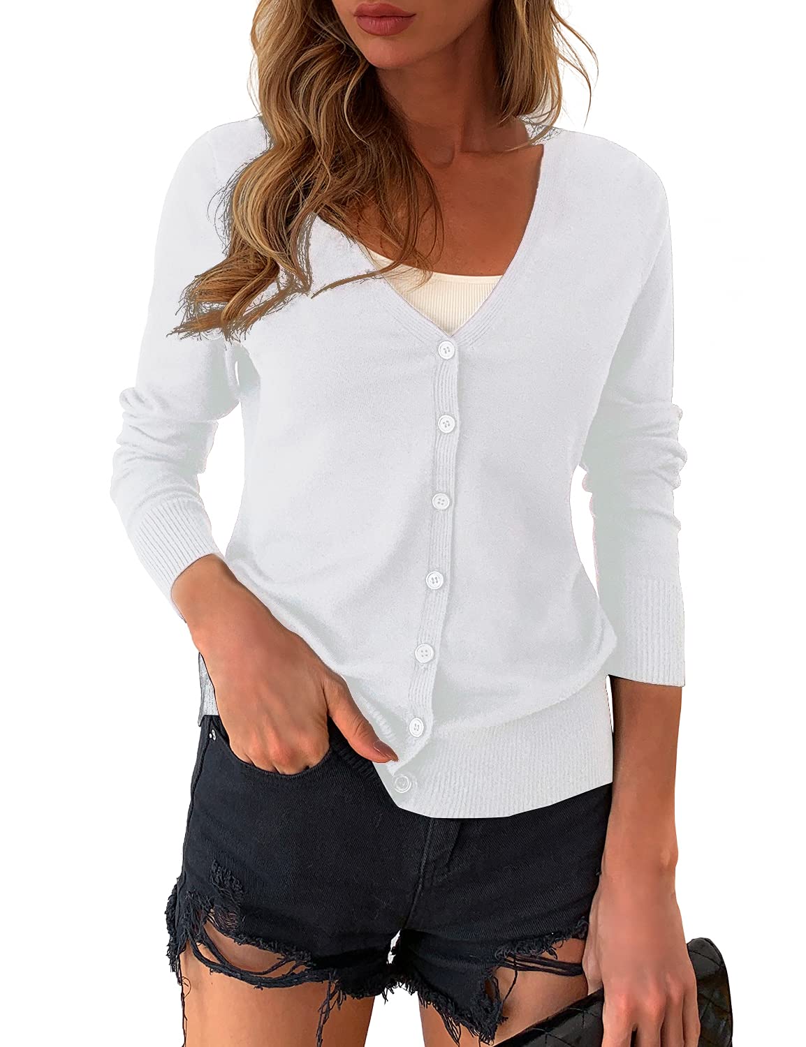 a.Jesdani Women's Button Down Crew Neck Long Sleeve Soft Knit Cardigan Sweater - Cozy Fall & Winter Layering Piece for Office, Casual Outfits and Travel