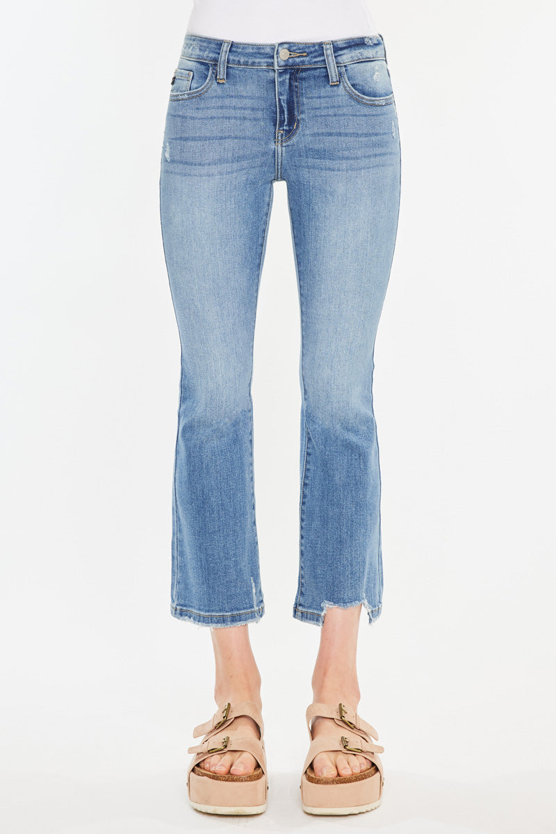 Savanna Essentials Mid Rise Cropped Flare Jeans for Women - Vintage Denim Pants with Stretch, Comfort Fit - Perfect for Casual Wear, Date Night & Office Outfits
