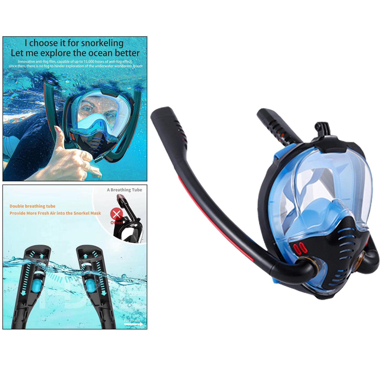 LOSA Full Face Snorkel Mask - 180° Panoramic View, Anti-Fog & Leak-Proof Design for Adults - Perfect for Scuba Diving, Snorkeling, and Underwater Exploration in Ocean, Pool, or Beach Vacations