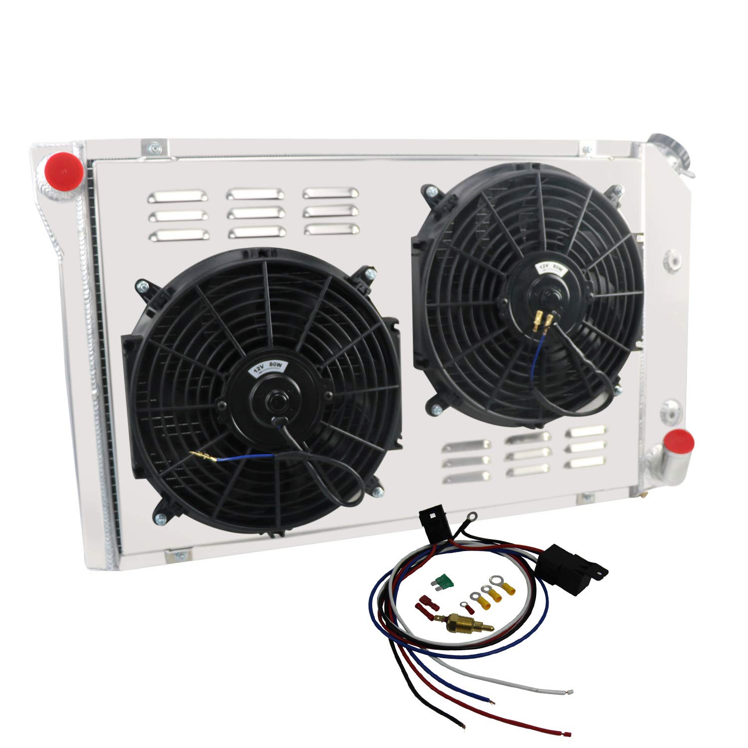 3 Row Aluminum Radiator for Chevy Corvette C3 1977-1982 - Fits 5.0L 5.7L V8 350 305 Engine with Electric Fans & Wiring Relay Kit - High Performance Cooling Upgrade for Hot Weather & Track Use