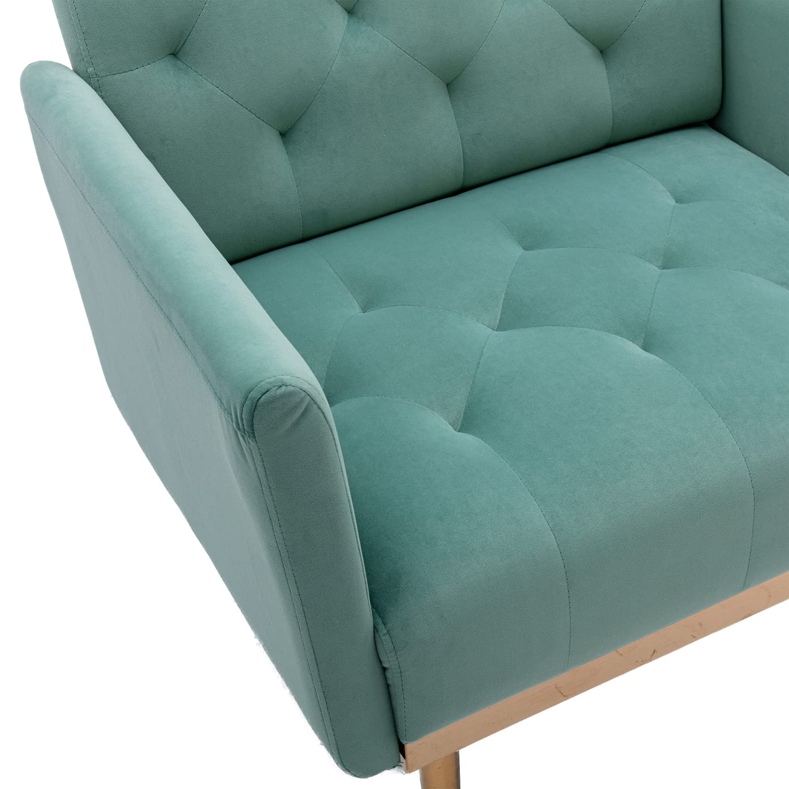 Modern Velvet Accent Chair with Gold Metal Feet - Luxurious Living Room & Bedroom Lounge Chair, Compact Single Sofa for Small Spaces, Perfect TV Armrest Seat for Home, Office or Coffee Shop (Light Green) - Ideal for Relaxing, Reading & Entertaining Guests