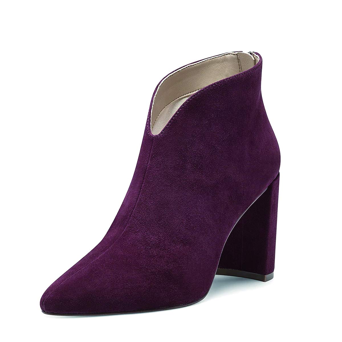 YDN Women's Elegant Pointed Toe Ankle Boots - Chunky Block Heel Faux Suede Dress Booties with Back Zipper for Fall Winter Parties, Prom & Office Wear | Comfortable High Heel Shoes for Women & Girls