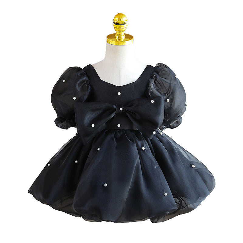 Elegant Baby Girl Puff Sleeve Pearl Communion Dress - White Baptism Christening Gown for Special Occasions & Photoshoots