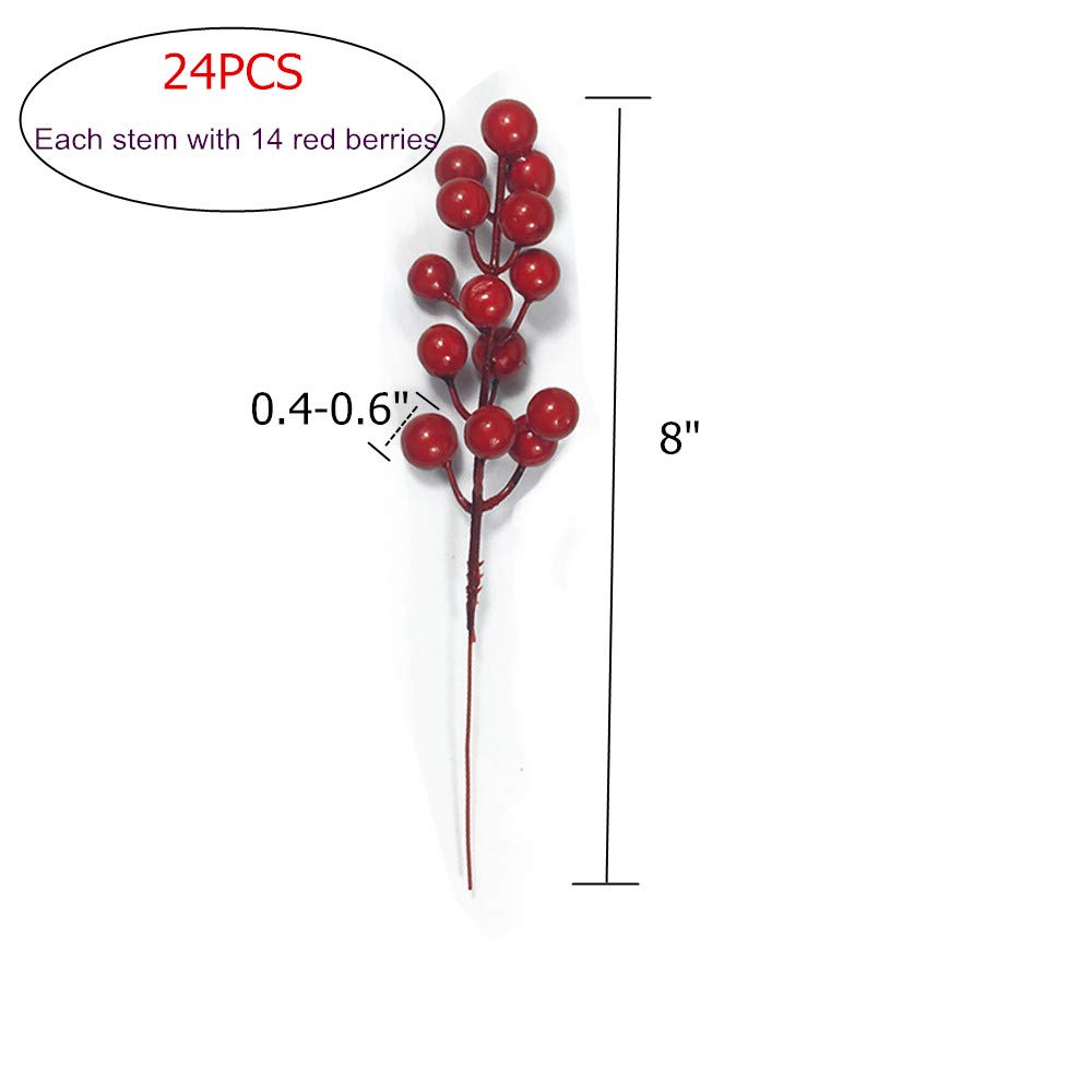 24 Pcs Artificial Christmas Berries Stems - Red Berry Branches for Holiday Tree Decorations, DIY Crafts, Wreaths and Festive Home Decor (Perfect for Christmas, Winter Weddings & Seasonal Centerpieces)