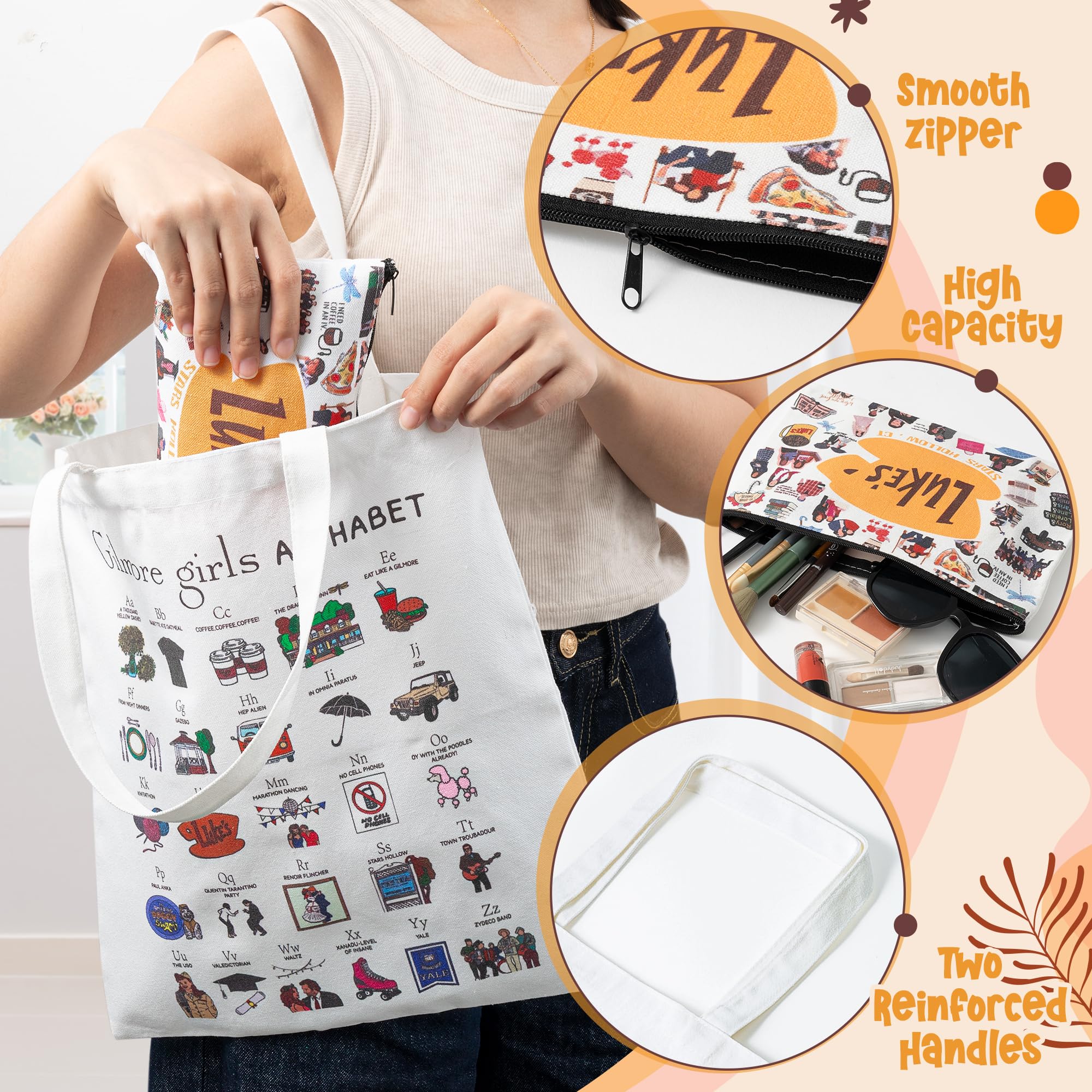 Laffact Gilmore TV Show Inspired Canvas Tote Bag - Cotton Shoulder Bag for Makeup, Gifts & Daily Use | Perfect for Fans, Friends, Women, Girls (Mom, Daughter, Sister) | Birthday, Christmas Gift Idea | Great for Work, School, Shopping & Travel