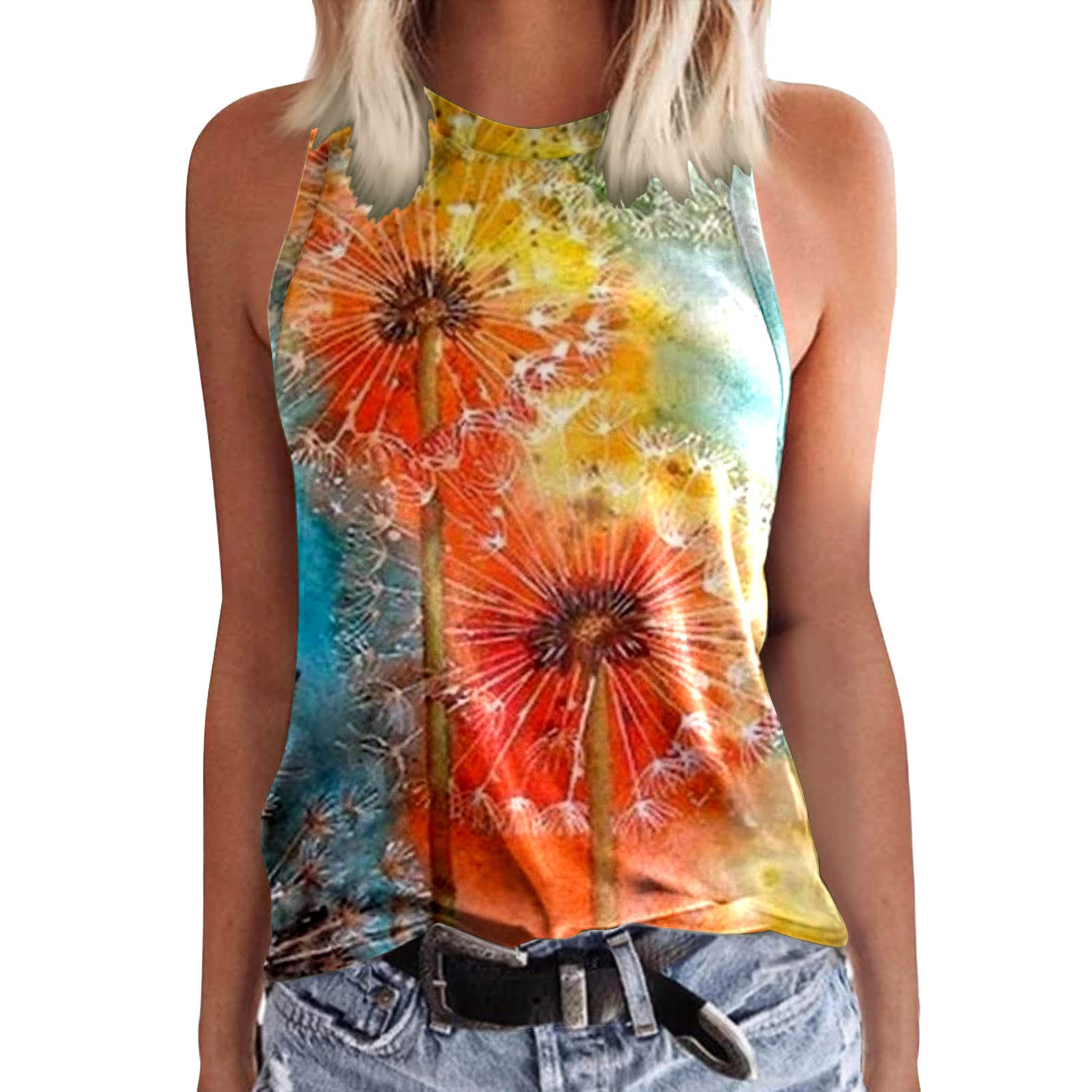 Women's Crewneck Sleeveless Printed Summer Tops - Casual Loose Fit Basic Shirts & Beach Blouses for Women - Perfect for Vacation, Outing and Daily Wear