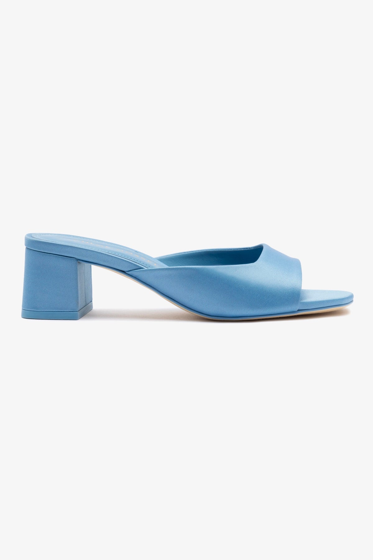 Chloe Gosselin by Larroudé Anah Mule - Blue Satin Women's Shoes | Elegant Slip-On Mules for Casual Outings & Evening Events