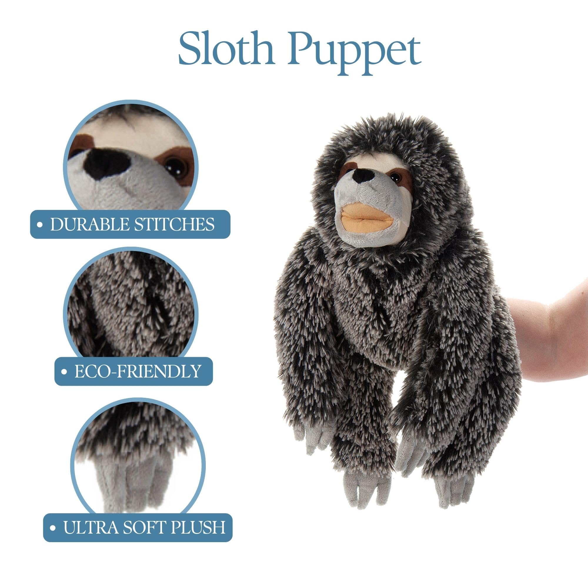 12 Inch Sloth Hand Puppet Plush Toy - Interactive Stuffed Animal for Kids, Soft & Cuddly Petting Zoo Puppetz, Perfect Gift for Children | Playtime, Storytelling & Imaginative Play