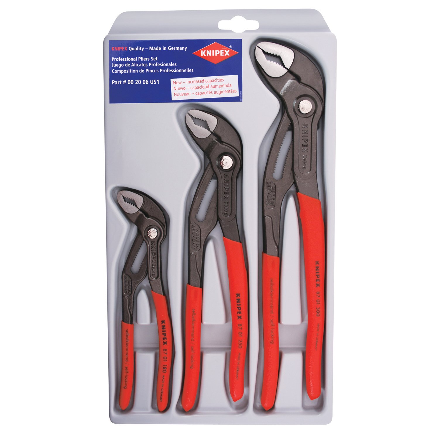 KNIPEX 6-Piece Pliers Set - 3 Alligator Pliers (7, 10, 12 Inch) & 3 Cobra Pliers (7, 10, 12 Inch) - Professional Water Pump Pliers for Plumbing, Automotive Repair, and DIY Projects