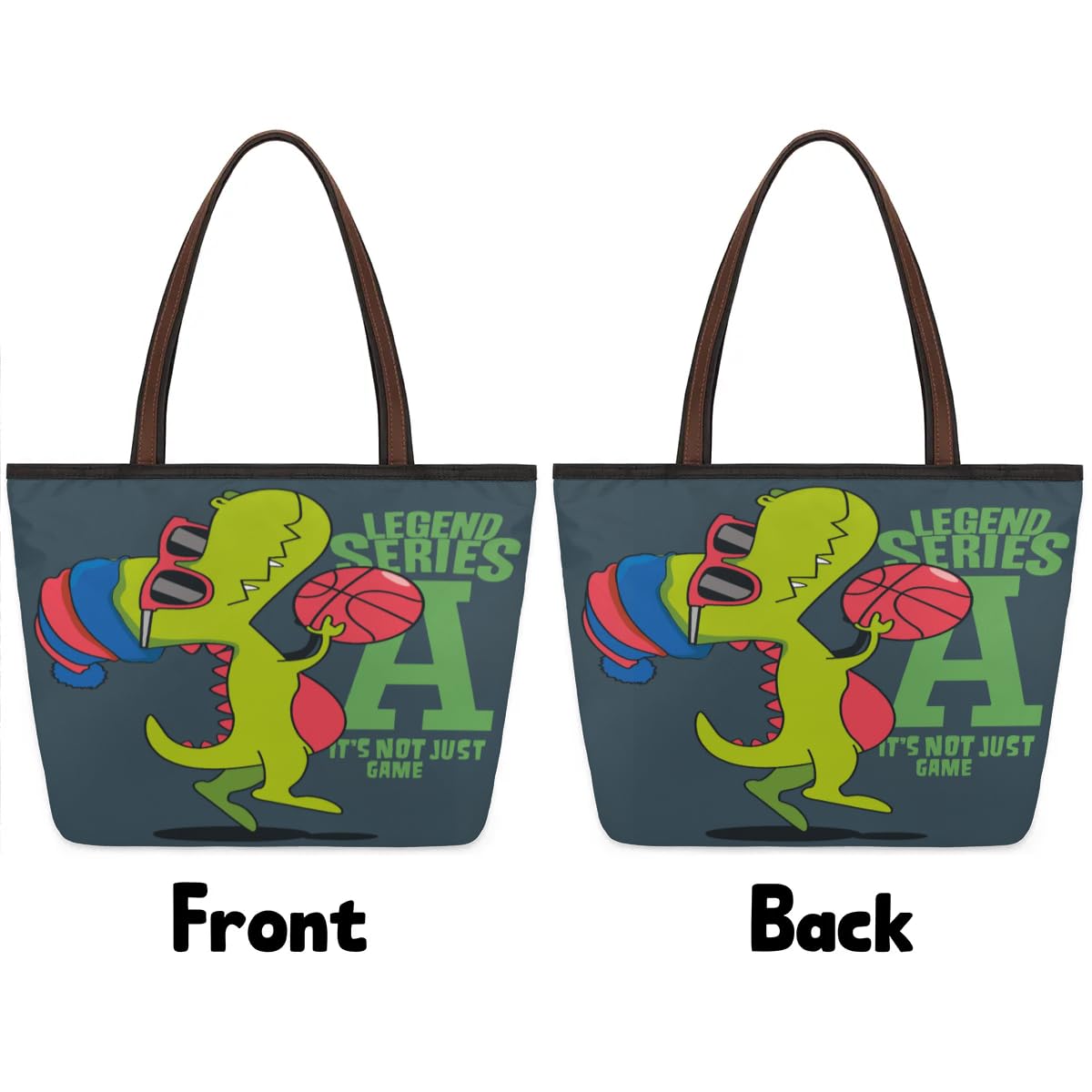 Dinosaur Basketball Tote Bag for Women - Work, Shopping & Travel