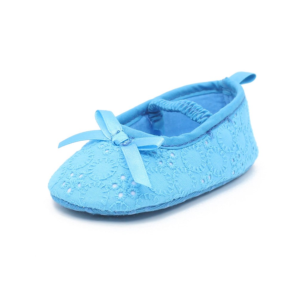 Delebao Baby Girl Satin Mary Jane Shoes - Soft Infant Baptism Slippers, Comfortable Dance Ballerina First Walkers for 12-18 Months (Blue) - Perfect for Christening, Photo Shoots & Special Occasions