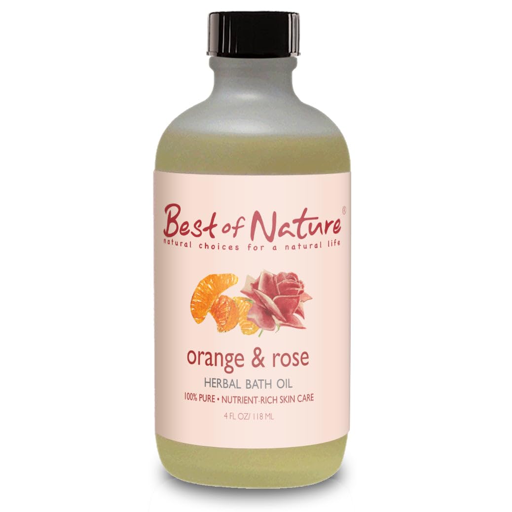Best of Nature Orange & Rose Herbal Bath Oil - Relaxing Aromatherapy for Stress Relief & Skin Hydration - Perfect for Spa Nights & Self-Care Rituals