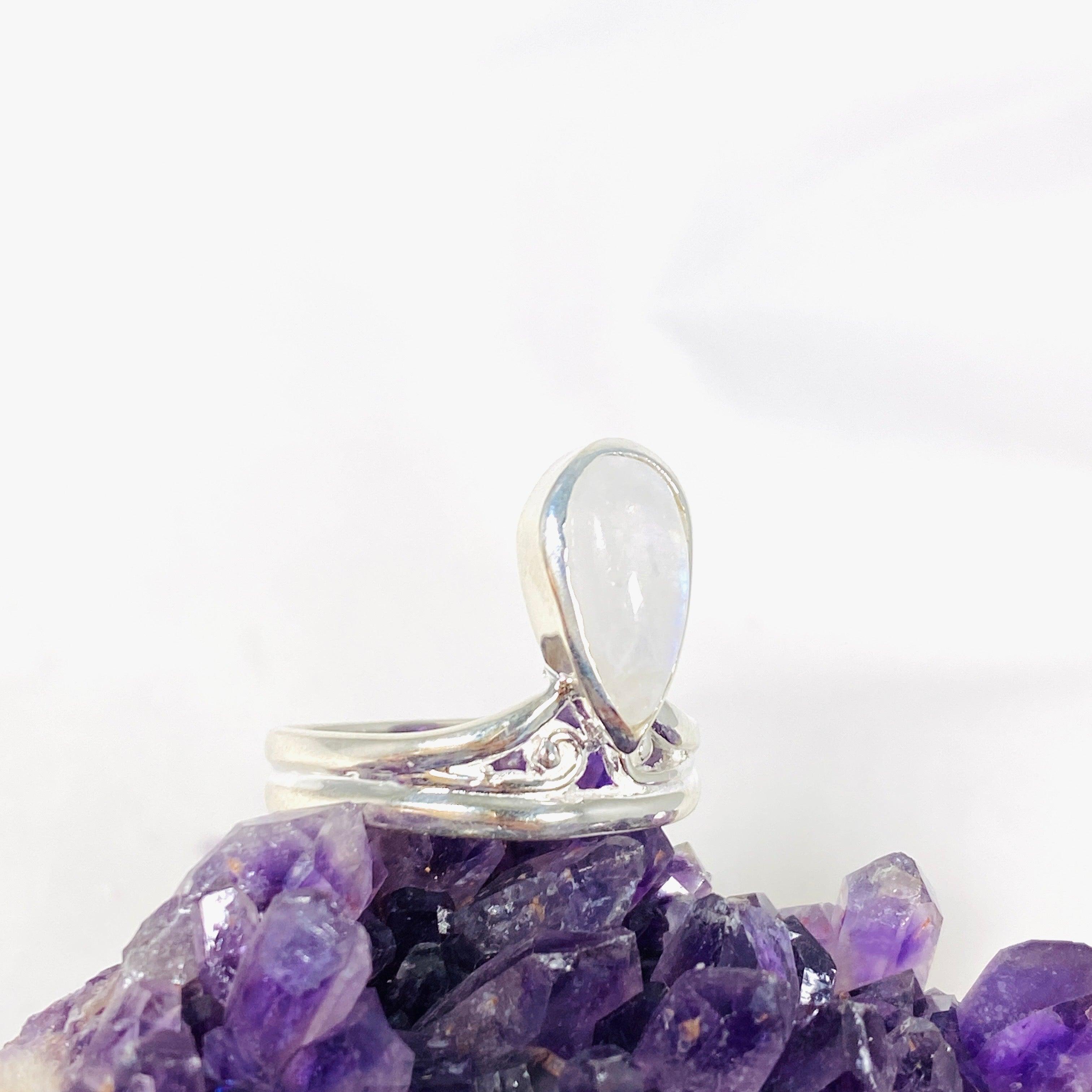 Moonstone Teardrop Filigree Ring R3977 - Elegant Vintage Jewelry for Women, Perfect for Weddings, Parties & Special Occasions