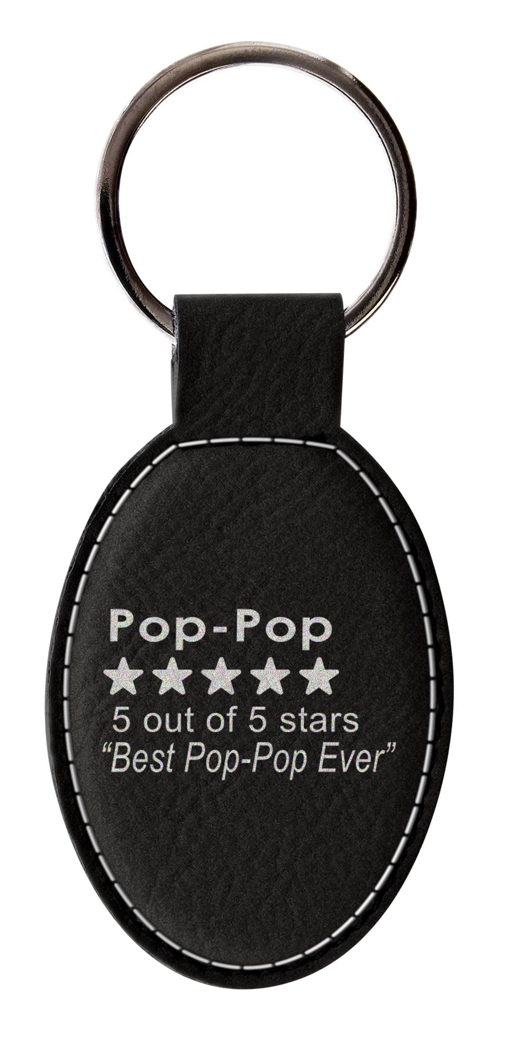 Best Pop-Pop Ever Leatherette Oval Keychain - Funny Gift for Grandfather - 5 Star Rated Key Tag (Black) - Perfect for Father's Day, Birthday & Retirement Gifts