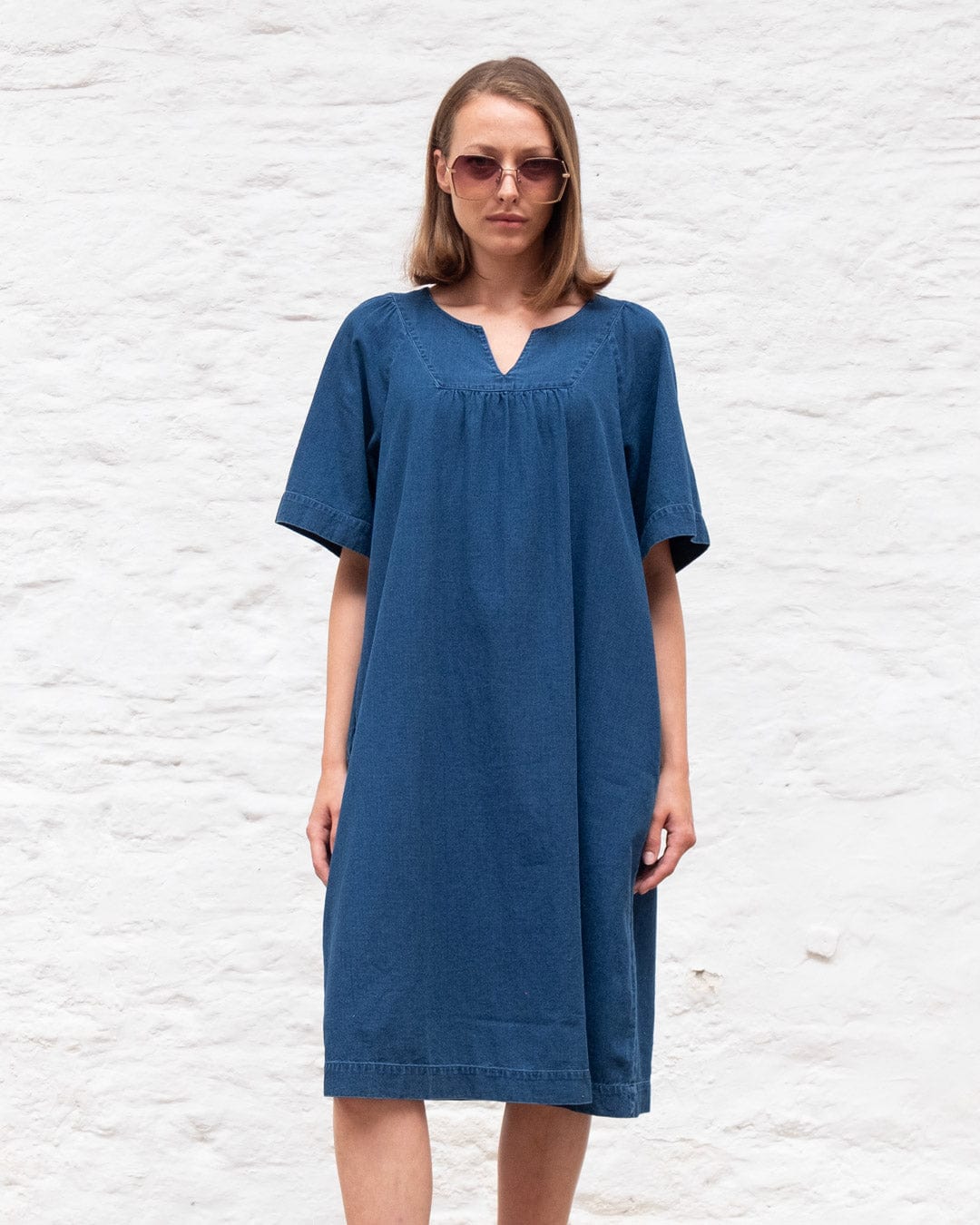 Hara Cotton Pull-On Dress - Soft Denim Stretch Casual Midi Dress for Women | Perfect for Everyday Wear, Office, and Weekend Outings