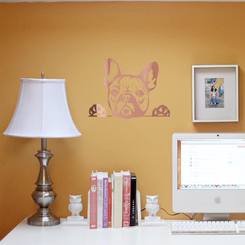 Premium Waterproof Vinyl Decal Stickers - Funny French Bulldog Peeking Tongue (Rose Gold, Set of 2) for Laptop, Phone, Helmet, Car Window, Cup & Wall Decor | Cute Pet Accessories for Dog Lovers & Home Office Decoration