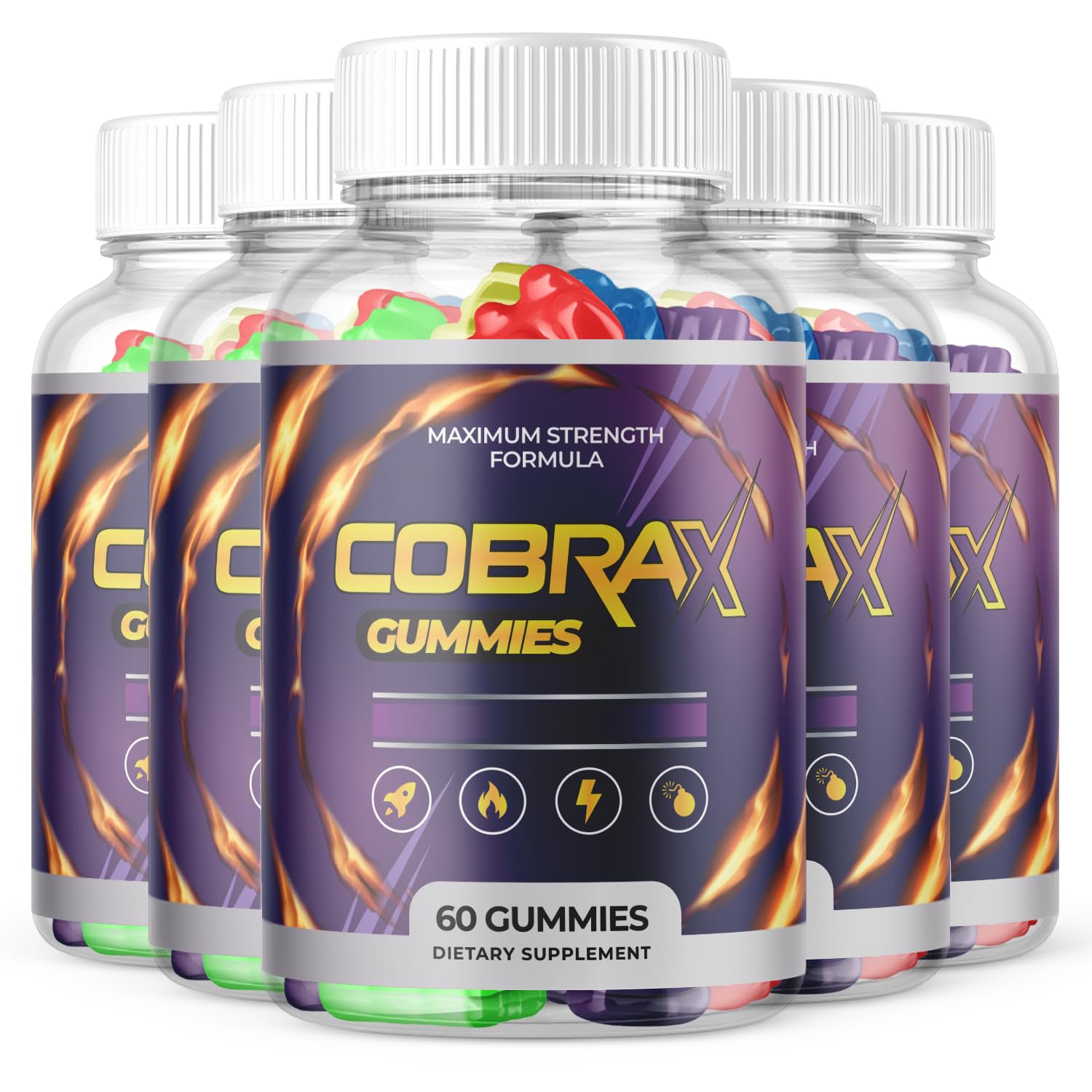 (5 Pack) CobraX Male Performance Gummies for Men - Energy, Metabolism & ED Support - 300 Gummies - Enhance Stamina & Vitality for Workouts & Daily Activities