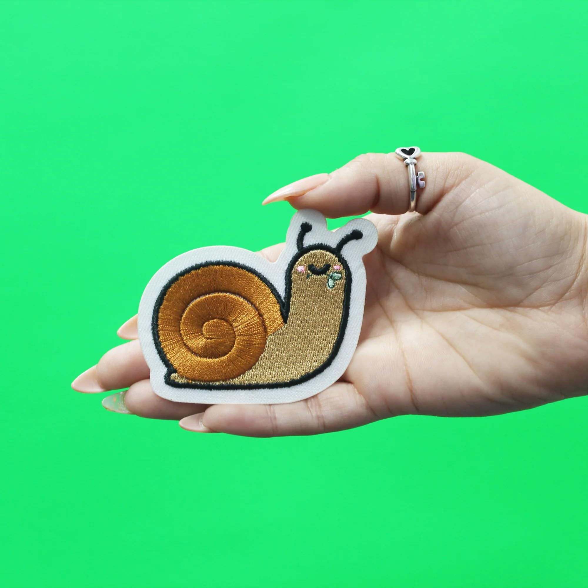 Adorable Snail Embroidered Iron-On Patch with Leaf Design - Perfect for DIY Clothing, Backpacks, and Denim Jackets