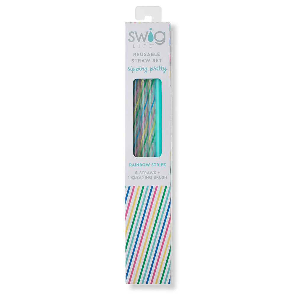 Eco-Friendly Rainbow & Aqua Reusable Stainless Steel Straw Set - Perfect for Smoothies, Iced Coffee & Home Parties