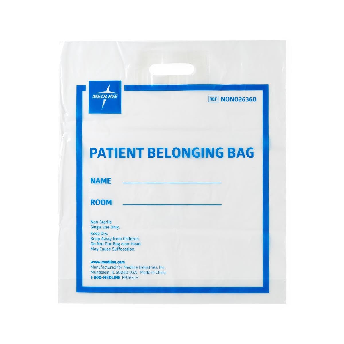 Medline Clear Patient Belonging Bag with Patch Handle - Pack of 250 | Durable Hospital Storage for Personal Items & Medical Supplies