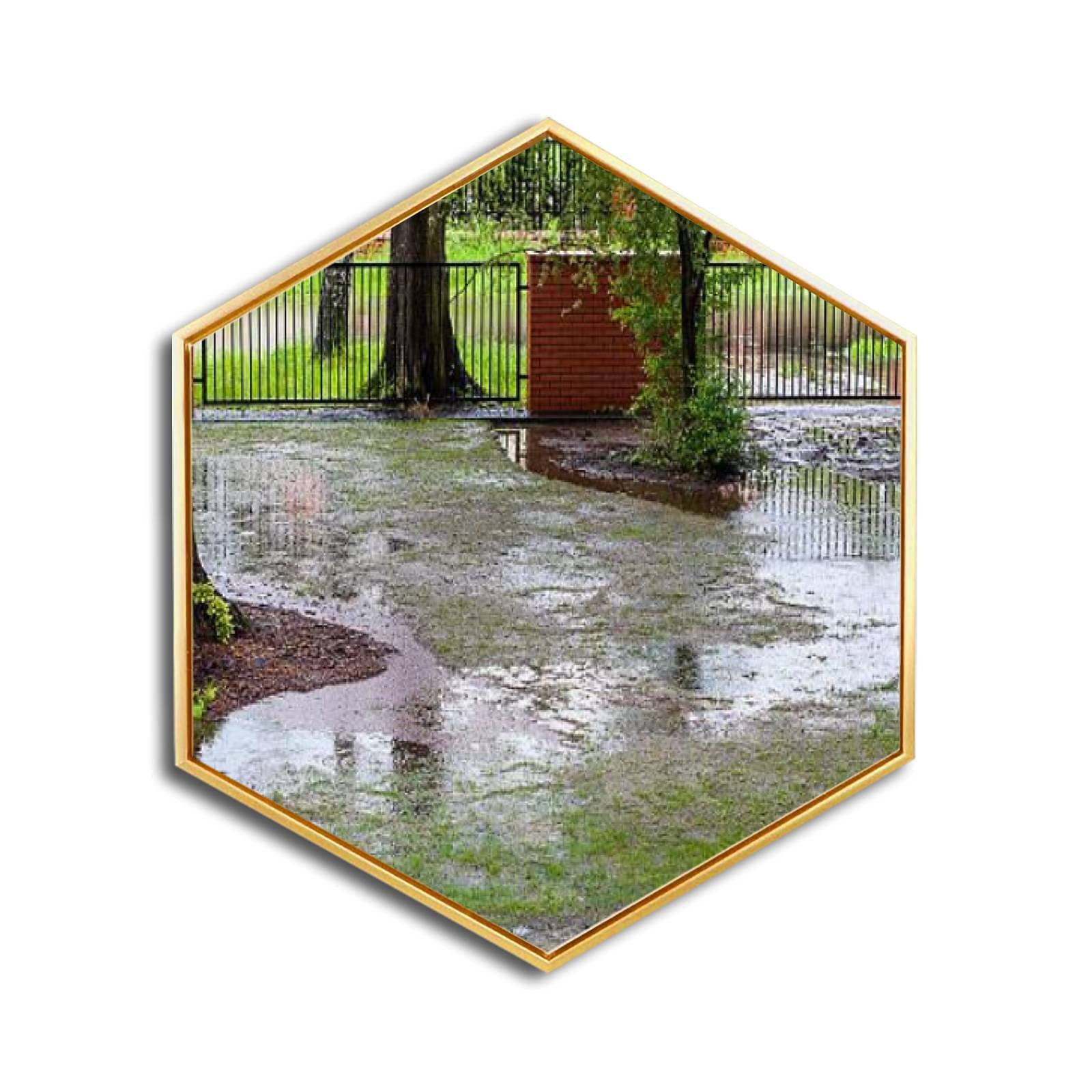 Golden Framed Canvas Wall Art - Spring Flood Giclee Print - Modern Minimalist Hexagon Wall Decor for Home & Office - Ready to Hang - Perfect for Living Room, Bedroom & Workspace Decor