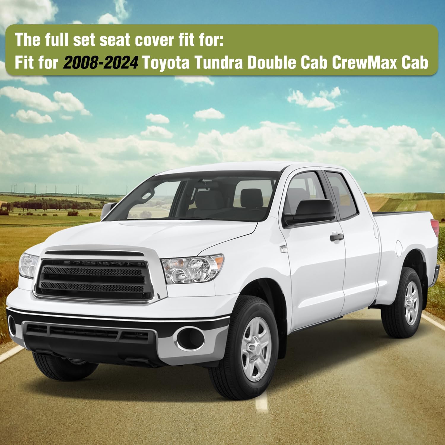 Premium Custom Fit Seat Covers for 2008-2024 Toyota Tundra Double Cab & CrewMax - Durable Neoprene/Leather Protection for Trucks, SUVs & Off-Road Adventures