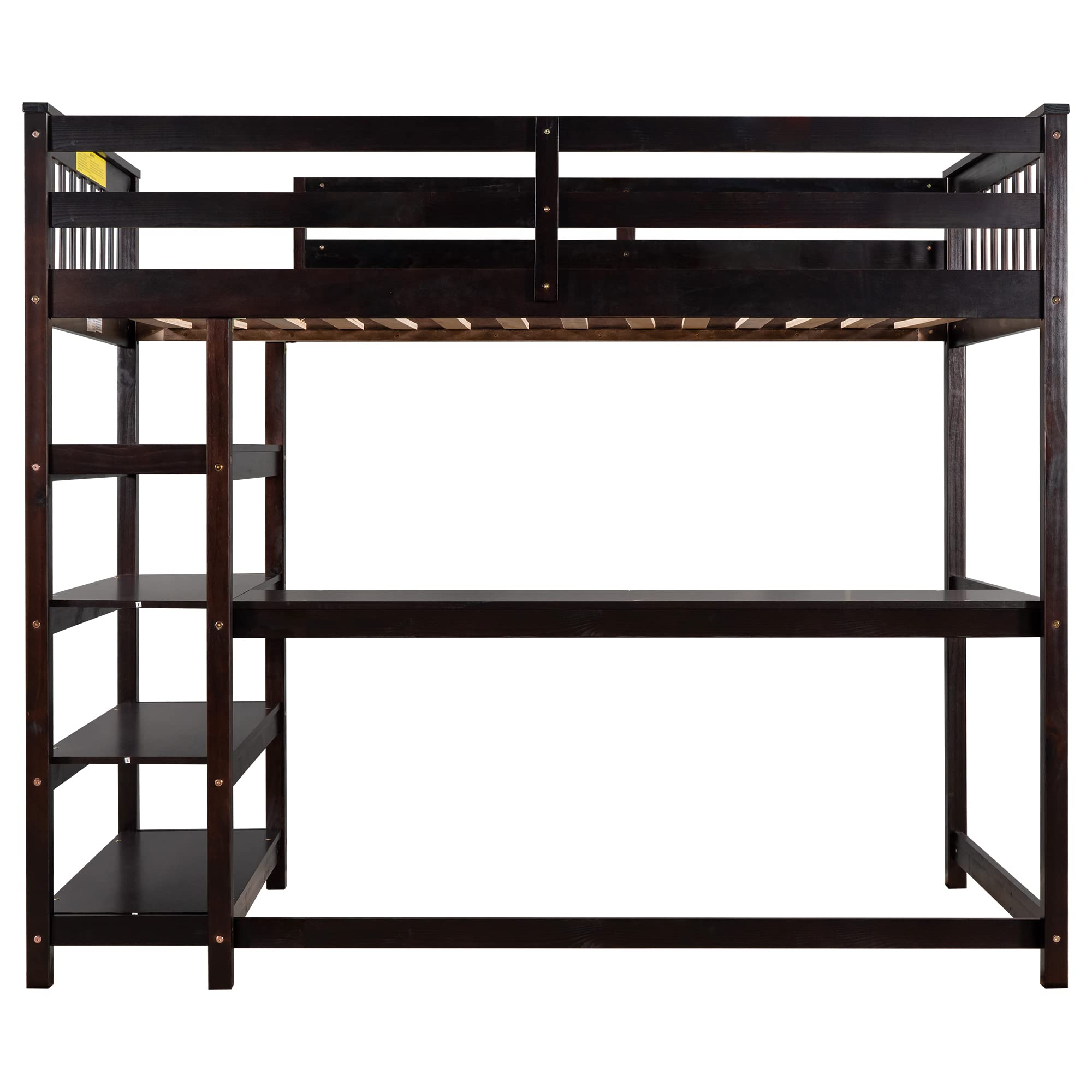 SOFTSEA Twin Size High Loft Bed with Study Desk - Solid Wood Frame with Built-in Shelves & Ladder - Perfect for Kids Bedroom, Dorm Room & Small Space Living