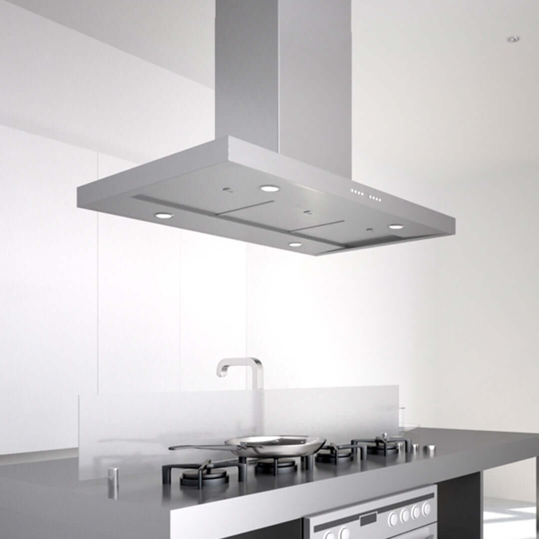 Faber Bella Isola Island Mount Range Hood - Stainless Steel Kitchen Vent Hood with Multiple Size Options - Perfect for Modern Open Concept Kitchens and Cooking Areas