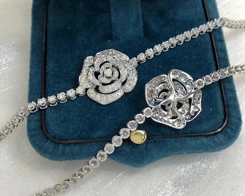 18K White Gold Diamond Bracelet for Women - 1.75 Carat Real Natural Diamonds, Shiny Flower Design Wedding Jewelry | Perfect for Bridal, Anniversary, and Special Occasion Gifts