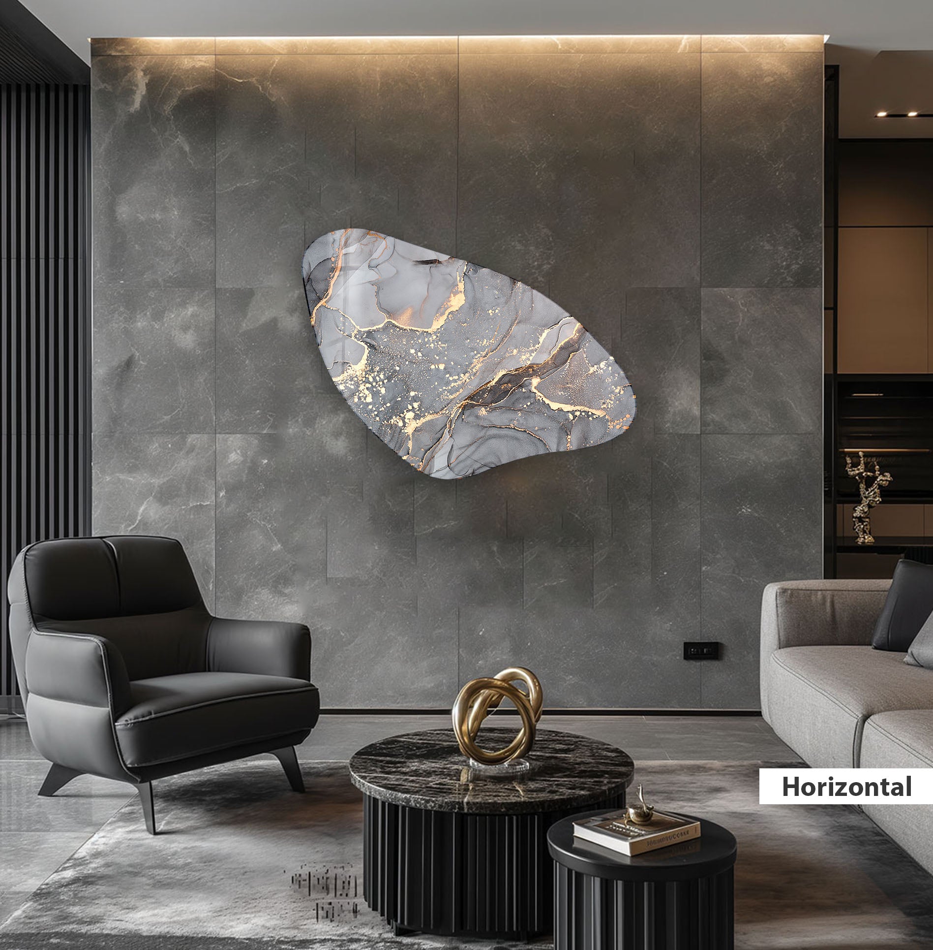 Abstract Grey Alcohol Ink Irregular Glass Wall Art - Handmade Modern Home Decor for Living Room, Bedroom, Office - Unique Gift Idea for Housewarming & Interior Design