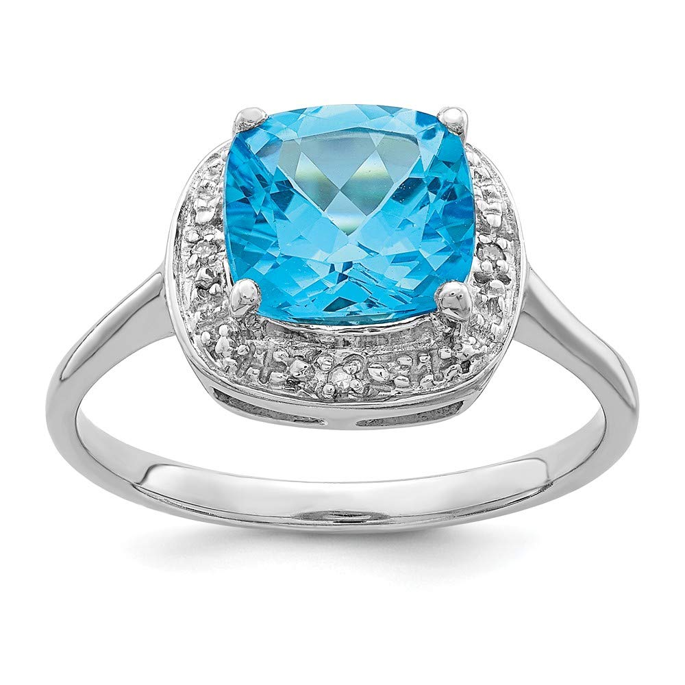 925 Sterling Silver Diamond & Swiss Blue Topaz Ring for Engagement