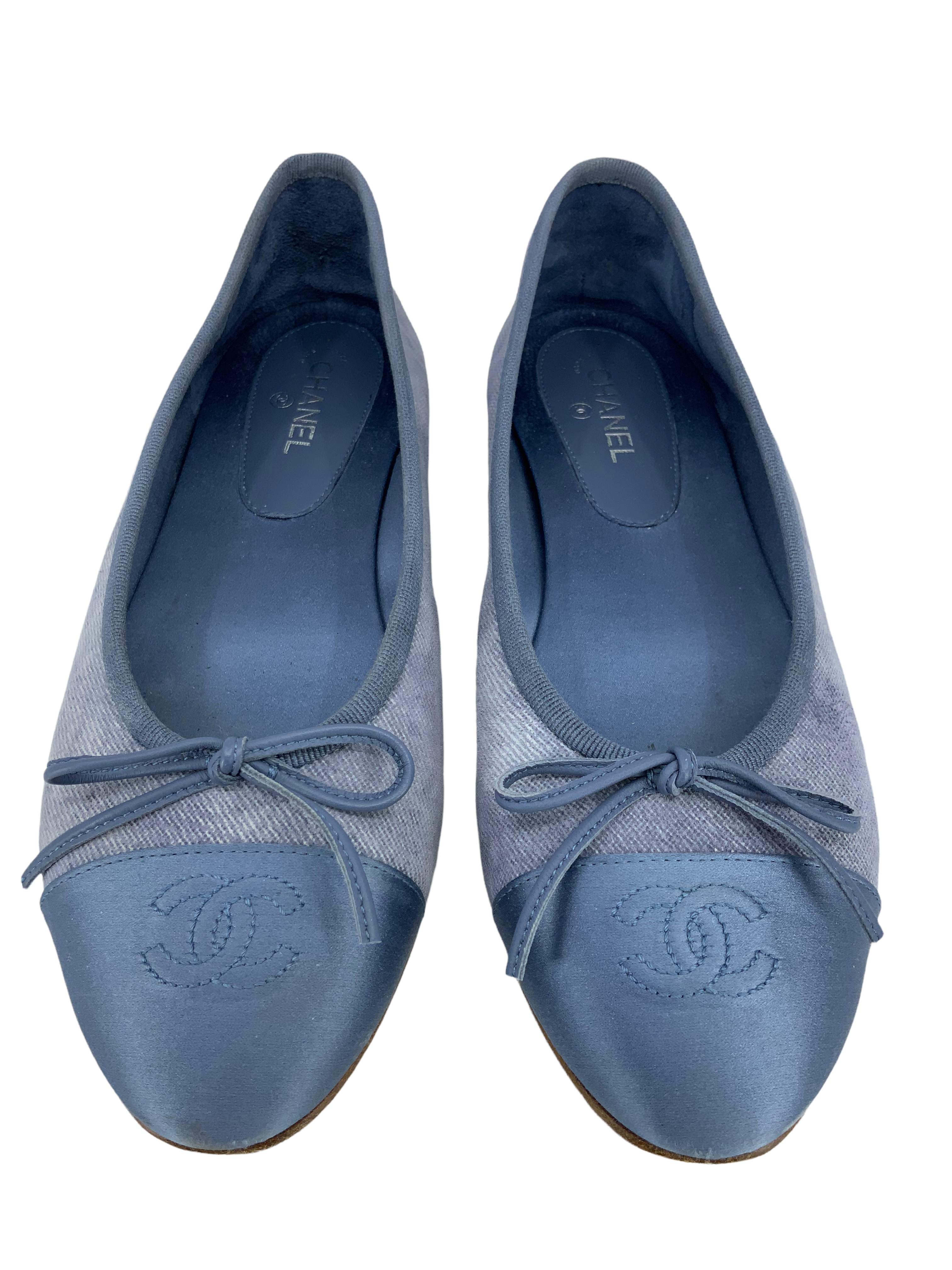 CHANEL Goatskin and Silk CC Cap Toe Ballet Flats - Women's Size 7.5 (US) | Luxury Designer Shoes for Women | Perfect for Office, Parties & Special Occasions