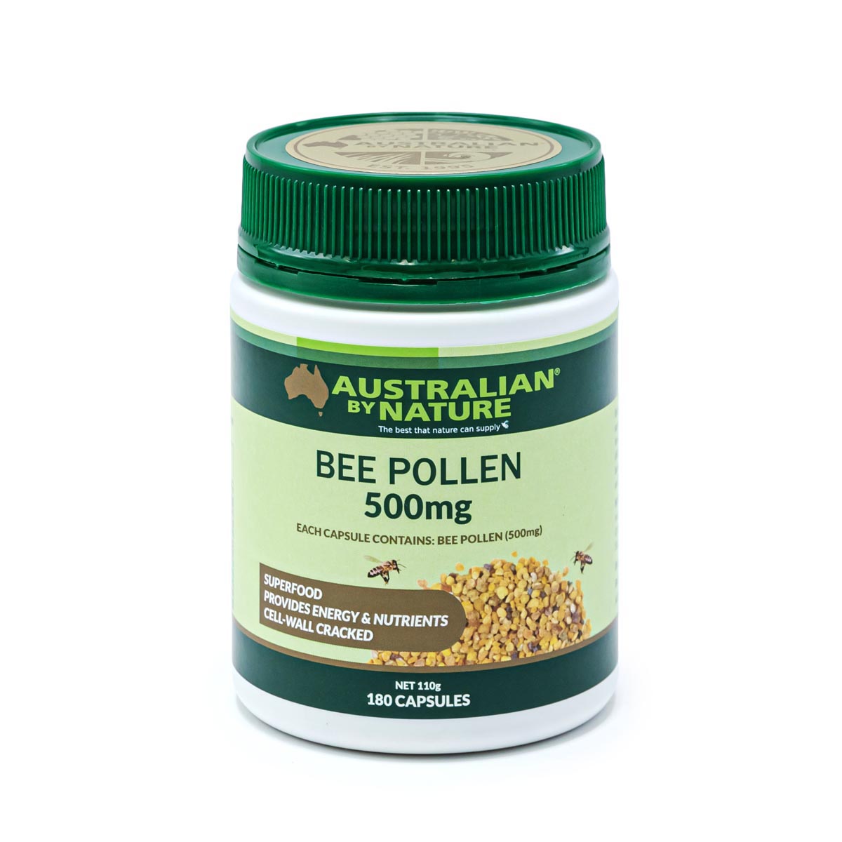 Australian By Nature Bee Pollen 500mg 180 Capsules - Natural Immune Support & Energy Booster Supplement | Perfect for Daily Wellness & Active Lifestyle