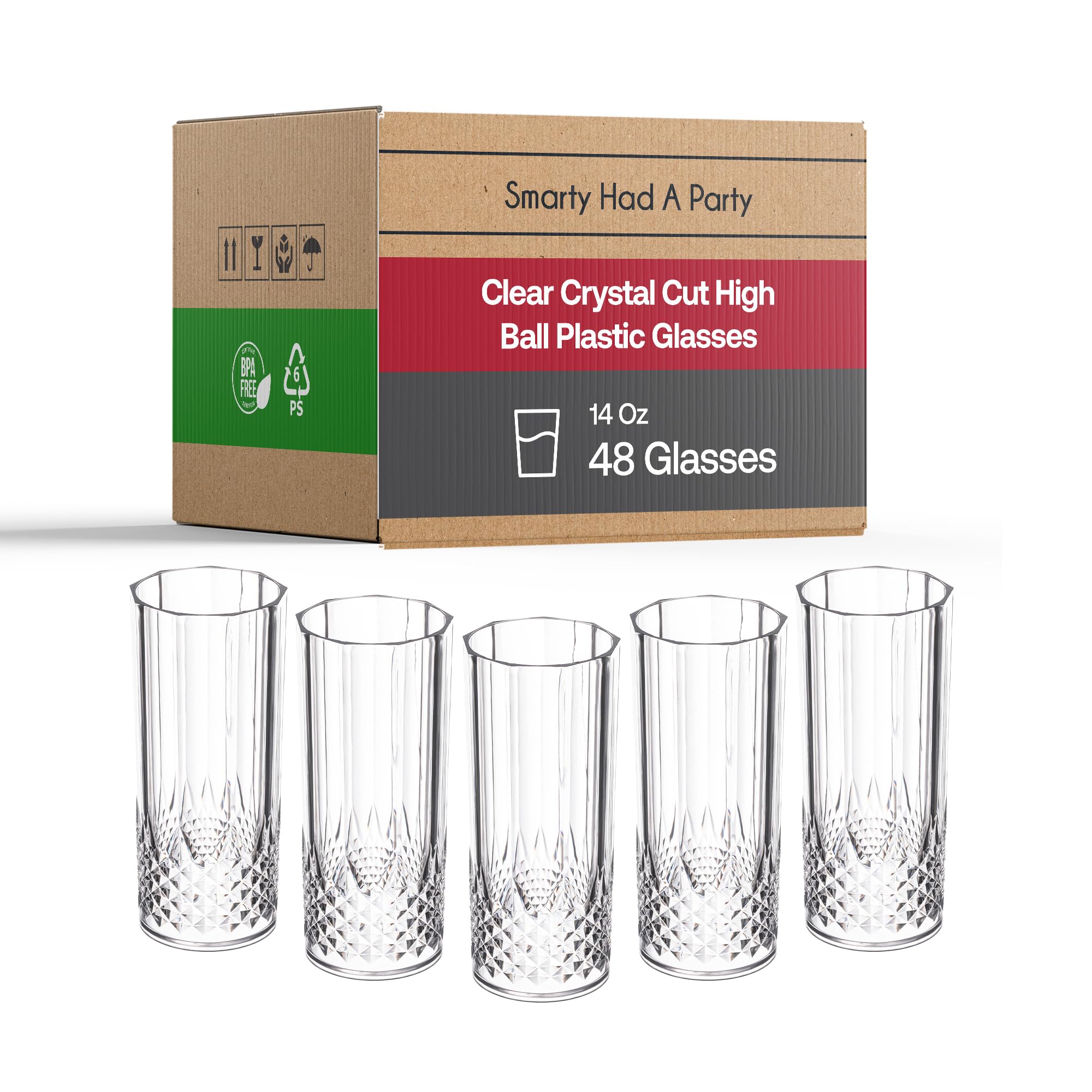 Smarty Had A Party 14 oz Unbreakable Plastic Wine Glasses - Pack of 48 Crystal Clear Drinkware for Cocktails, Weddings, Events & Parties - Durable Reusable Cups for Indoor/Outdoor Entertaining