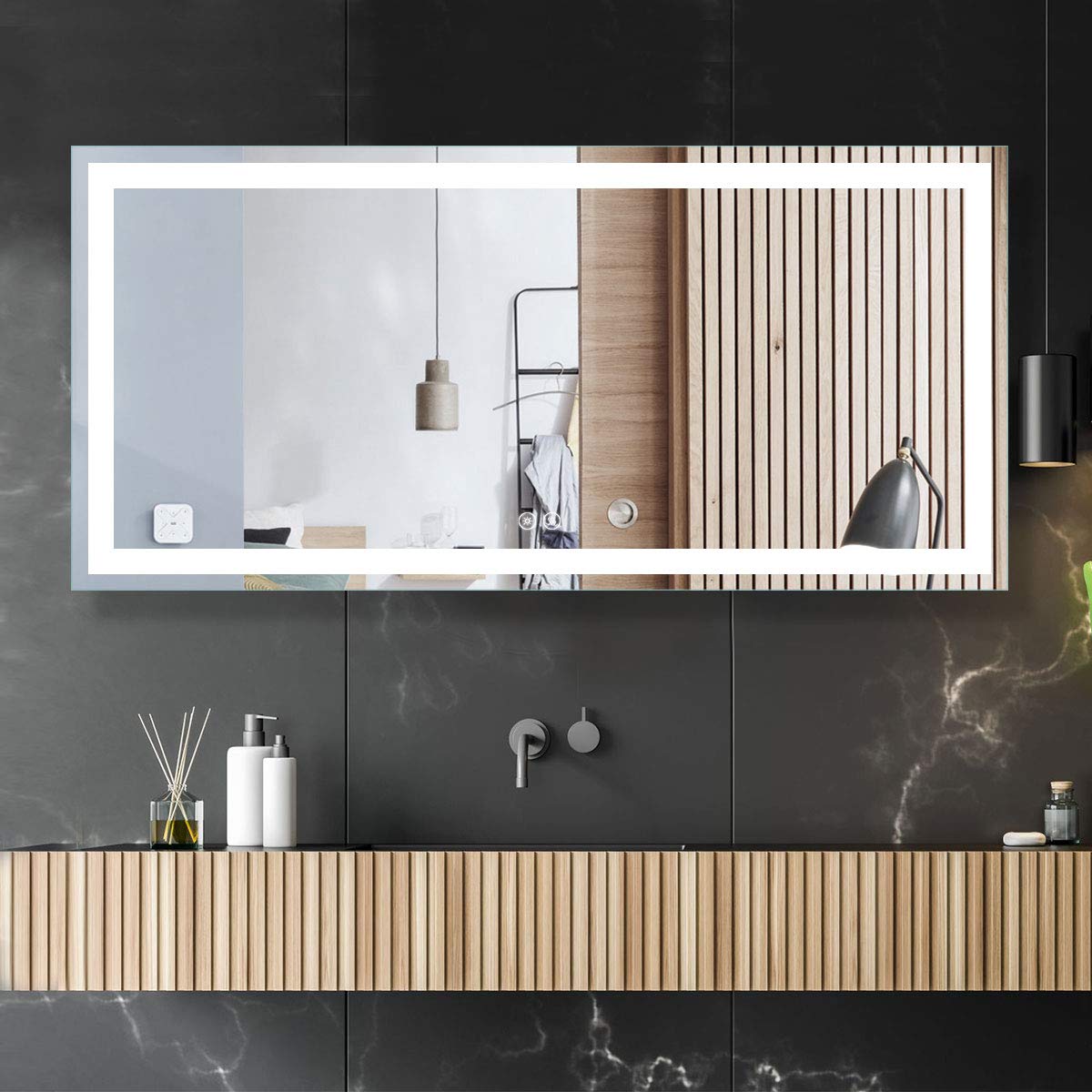 DECORAPORT 84 x 40 Inch Smart LED Bathroom Mirror with Dimmable Lights, Anti-Fog & Bluetooth - Modern Vanity Mirror for Makeup, Shaving & Home Decor (Ideal for Bathrooms, Bedrooms & Dressing Rooms)