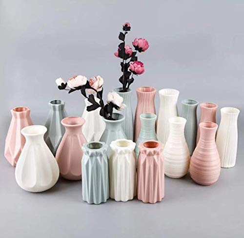 Durable Plastic Vase with Ceramic Look - Unbreakable Flower Vase in Narrow Dusty Pink | Perfect for Home Decor, Wedding Centerpieces & Office Arrangements