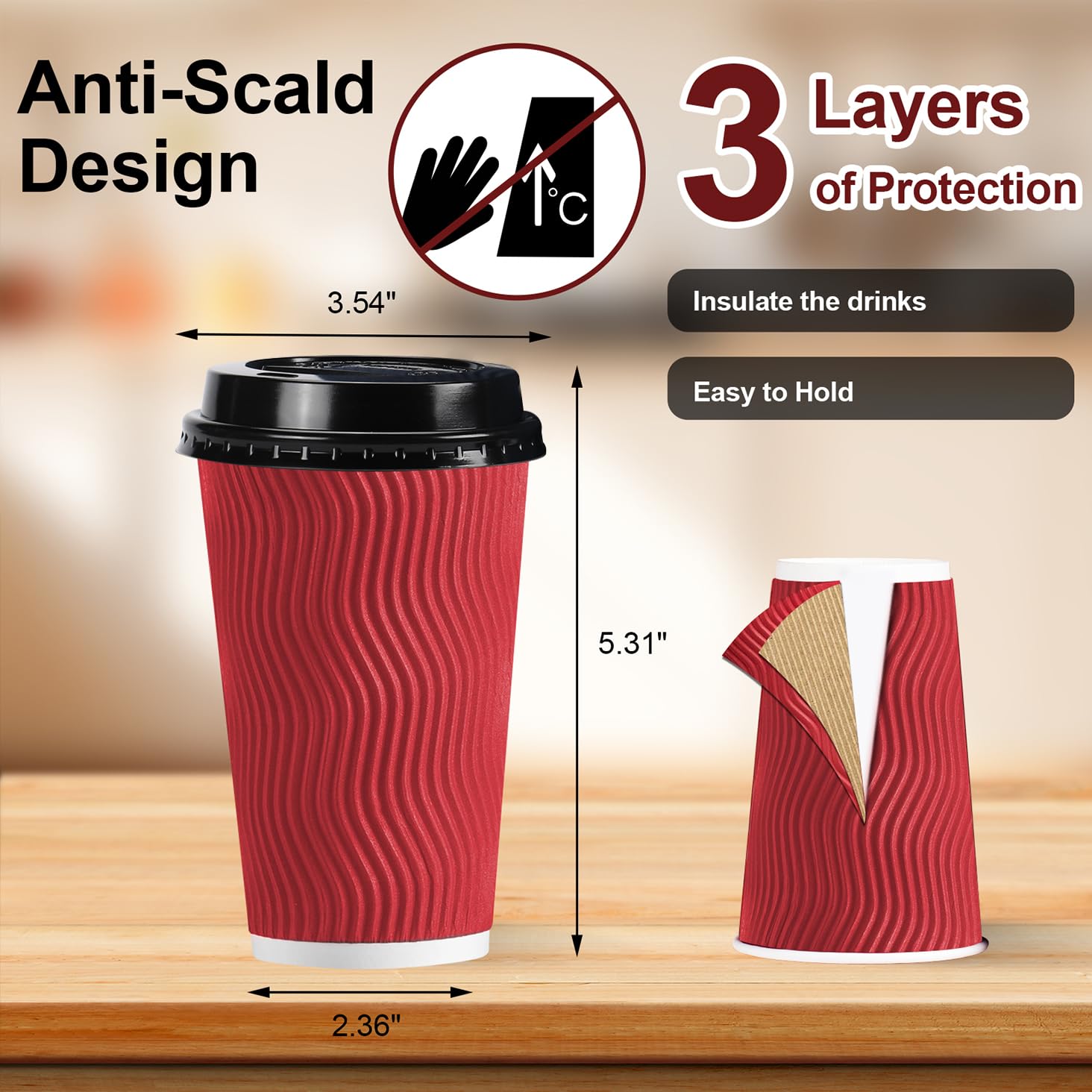 Lamosi 16oz Disposable Christmas Coffee Cups with Lids - 60 Pack Red Paper Hot Cups for Holiday Parties, Office Events & Family Gatherings - Eco-Friendly To-Go Cups for Hot Beverages
