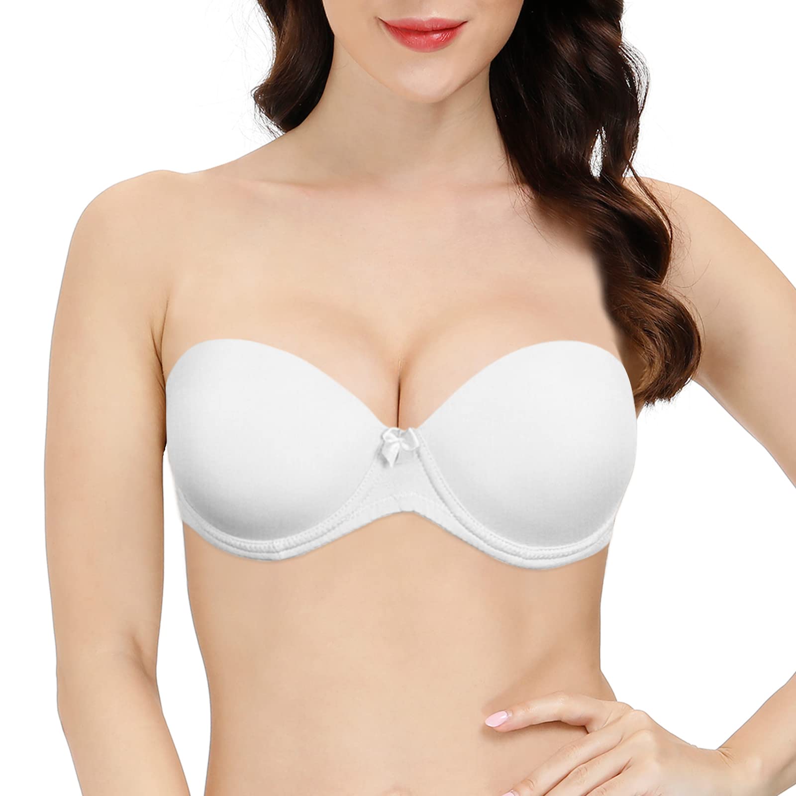 Dirie Women's Strapless Clear Strap Backless Push Up Bra - Padded Underwire Convertible Invisible Back Bra for Wedding, Evening Dress & Special Occasions