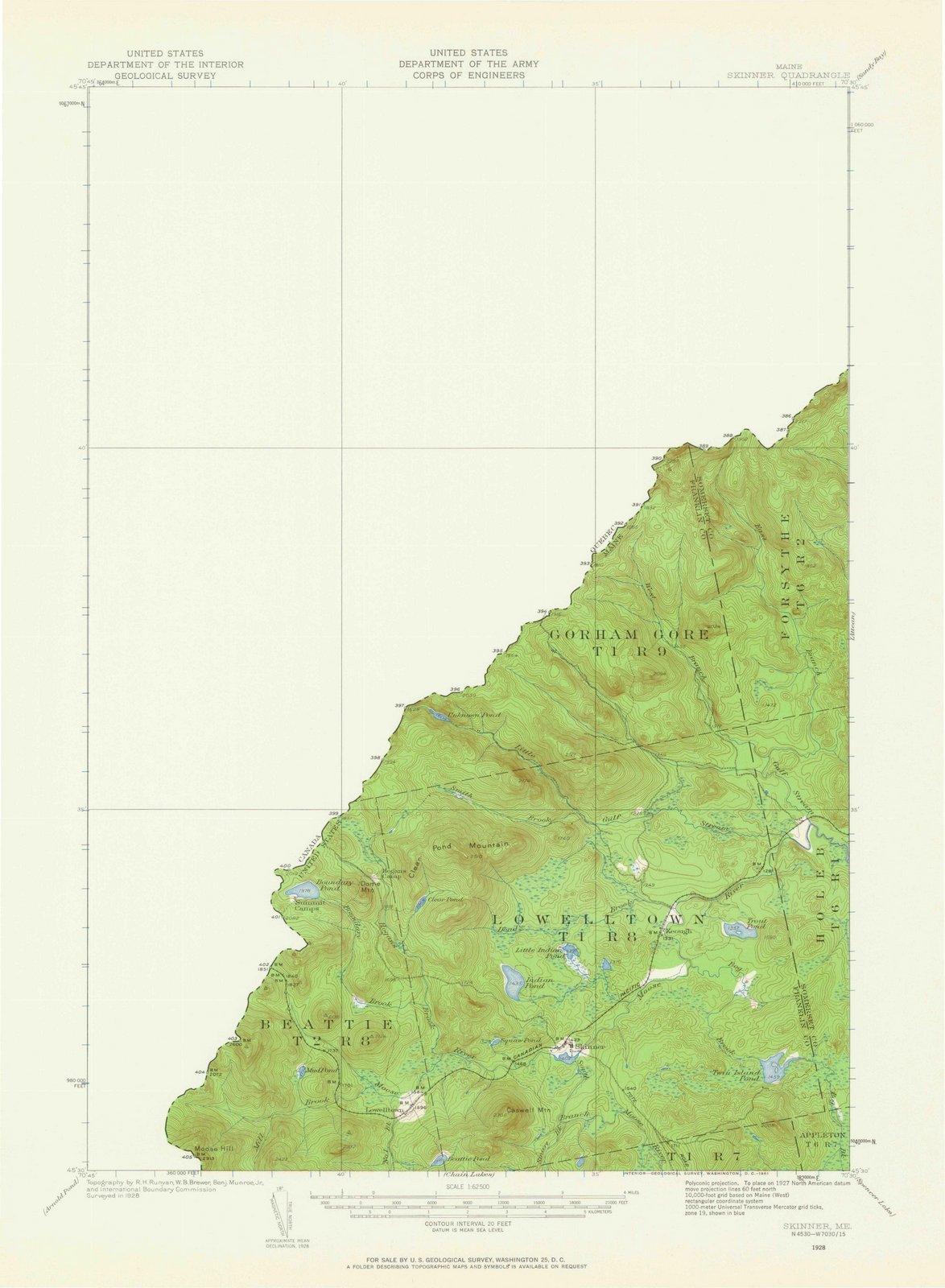 1928 Skinner, ME - USGS Historical Topographic Wall Art Map of Maine - 44